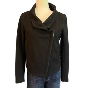 Elegant Felt Biker Asymmetrical Jacket Wool in Black. 
Size S